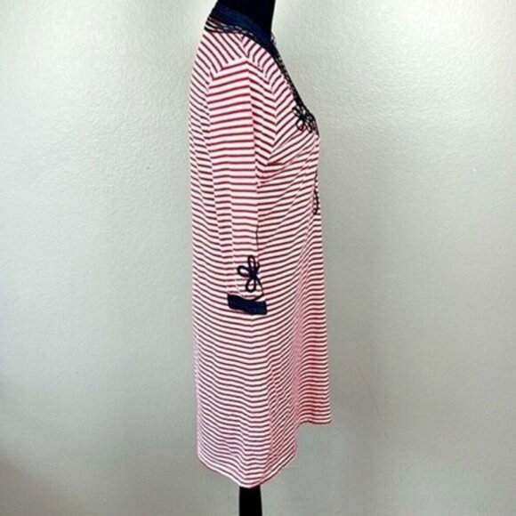 Gretchen Scott Admiral Midi Tunic Dress Striped Embroidery V-Neck Nauticalcore S - Picture 7 of 12